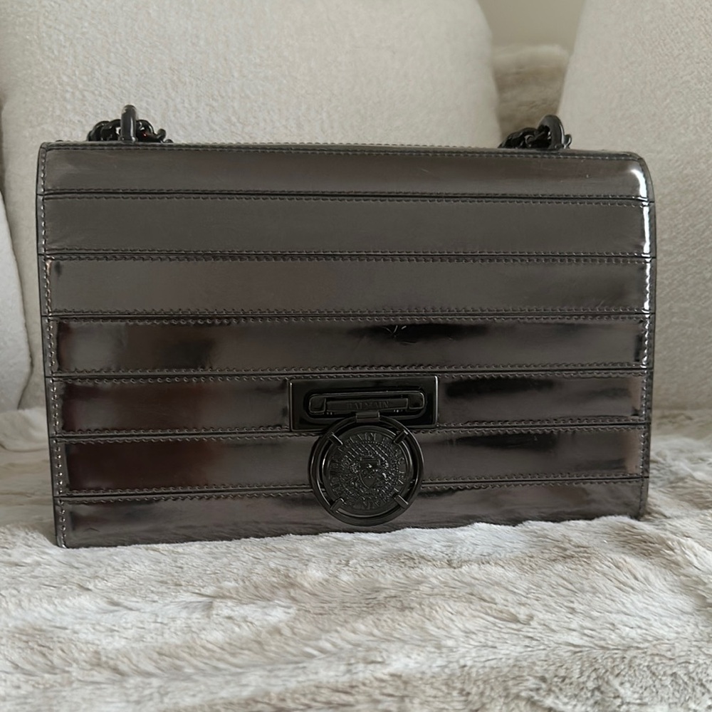 SOLD://Balmain metallic gray Shoulder Bag